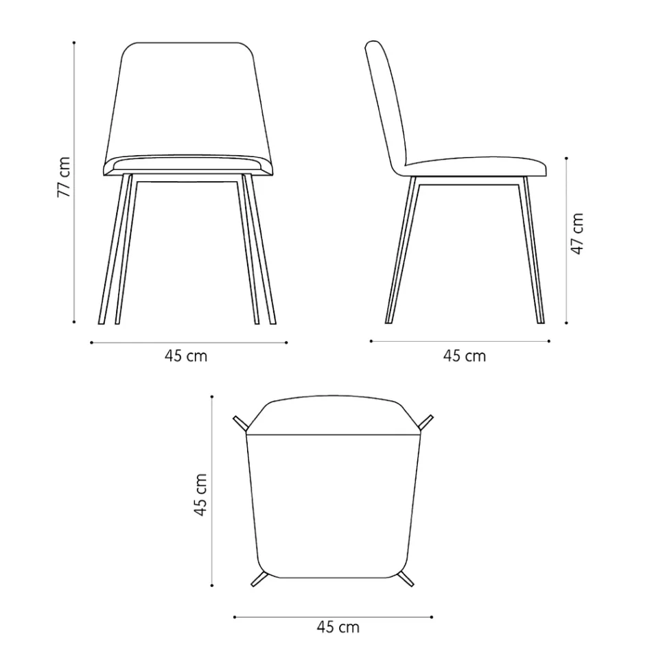 Silla de cuero de lujo con patas de metal Made in Italy, 2 piezas - Molde Viadurini