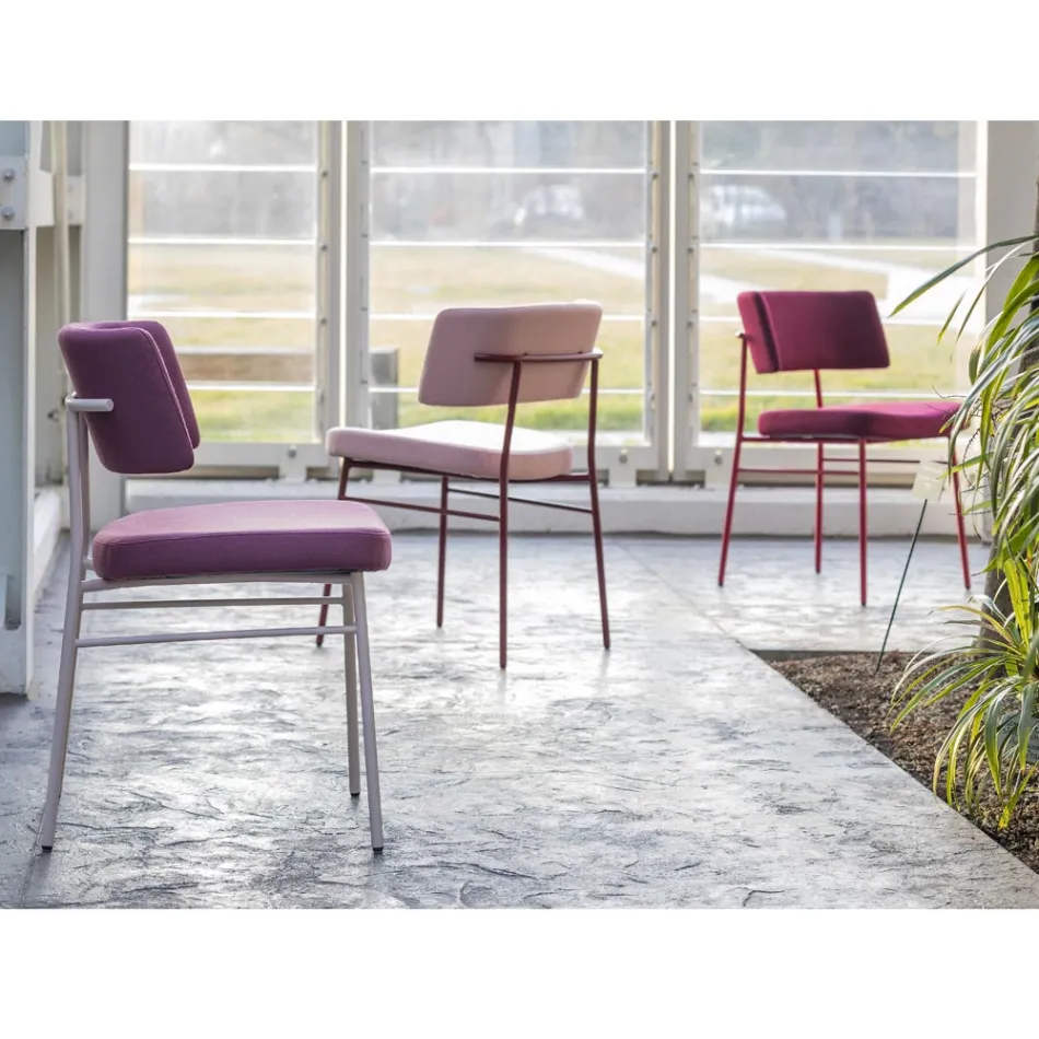 Silla de tela de lujo con base de metal Made in Italy, 2 piezas - Alaska Viadurini