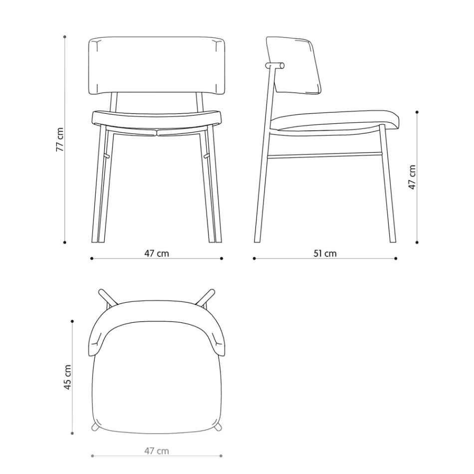 Silla de tela de lujo con base de metal Made in Italy, 2 piezas - Alaska Viadurini