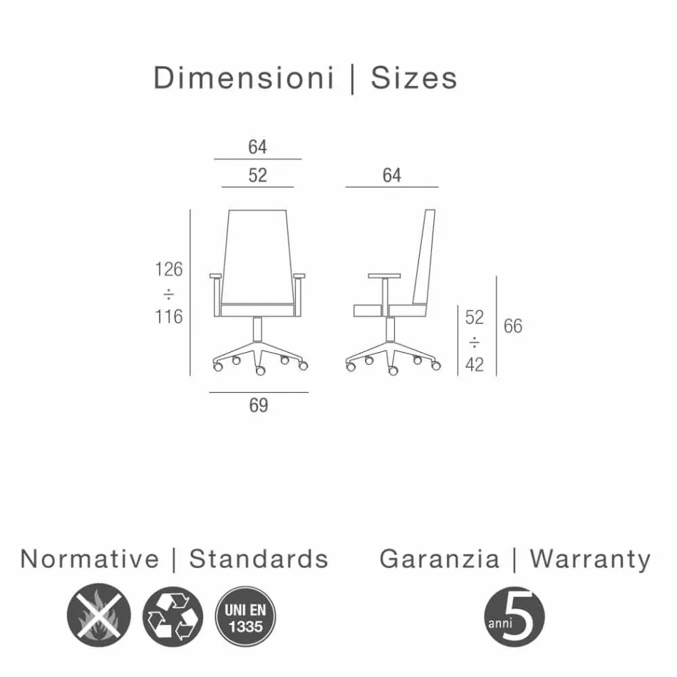 silla ejecutiva de cuero sintético oficinas monocasco Debora Viadurini