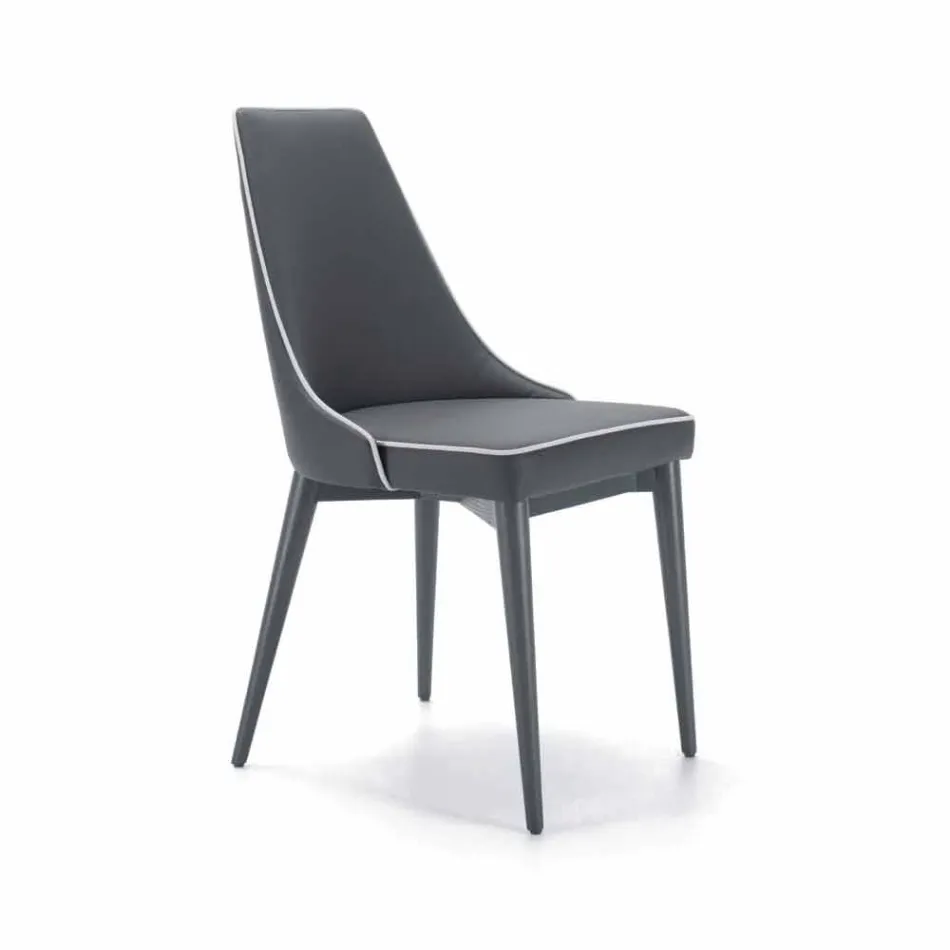 Silla acolchada de acero y asiento de piel sintética con borde blanco – Nirvana Viadurini