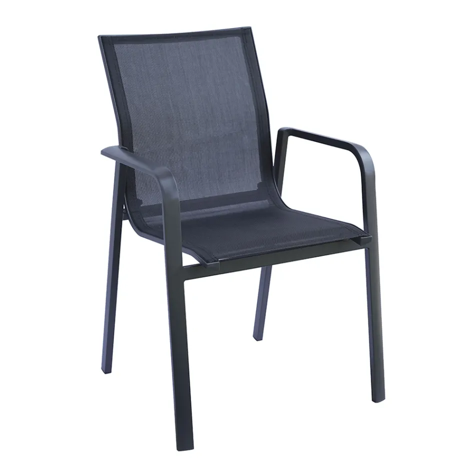 Silla Apilable con Reposabrazos de Aluminio y Textilene Blanco o Gris - Greenstyle Viadurini