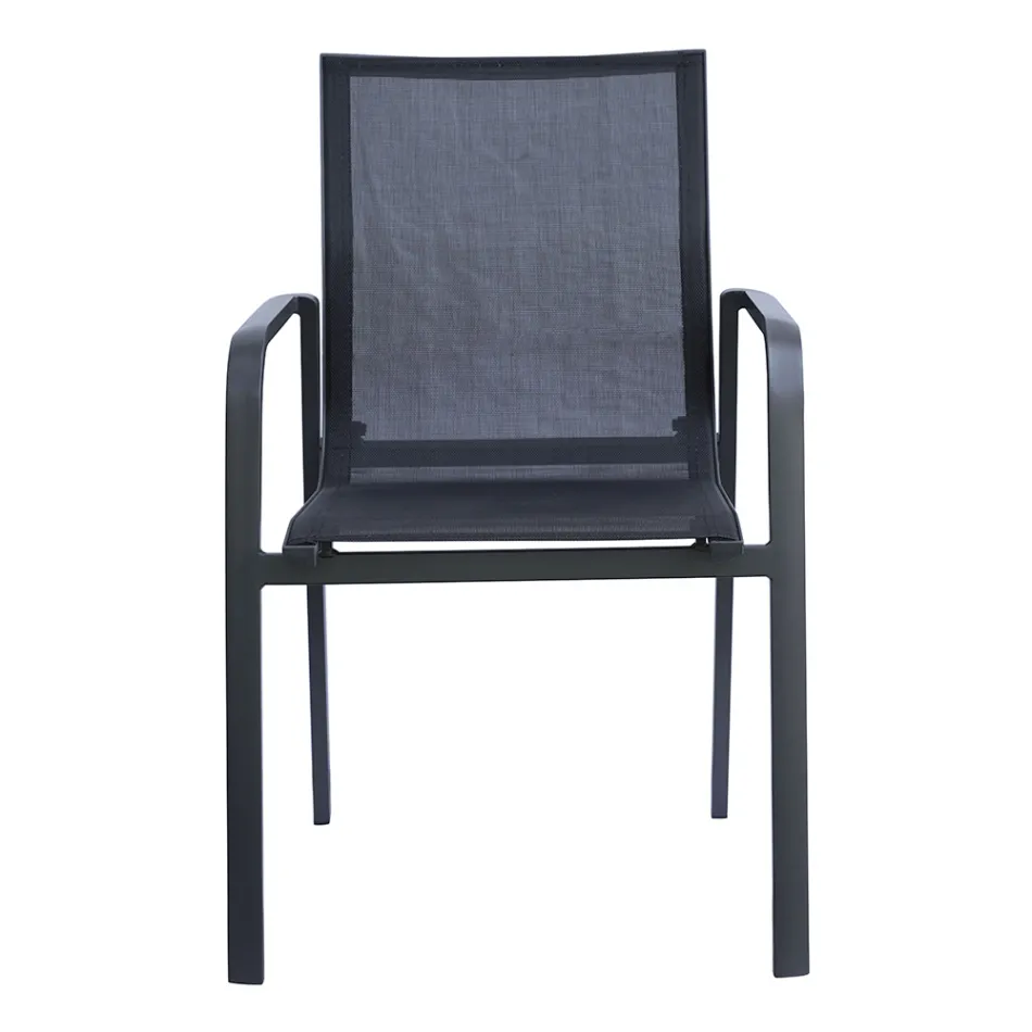 Silla Apilable con Reposabrazos de Aluminio y Textilene Blanco o Gris - Greenstyle Viadurini