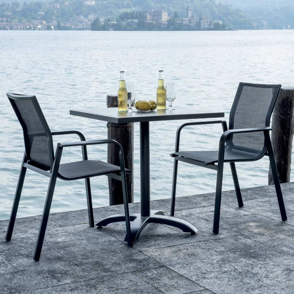 Silla Apilable con Reposabrazos de Aluminio y Textilene Blanco o Gris - Greenstyle Viadurini