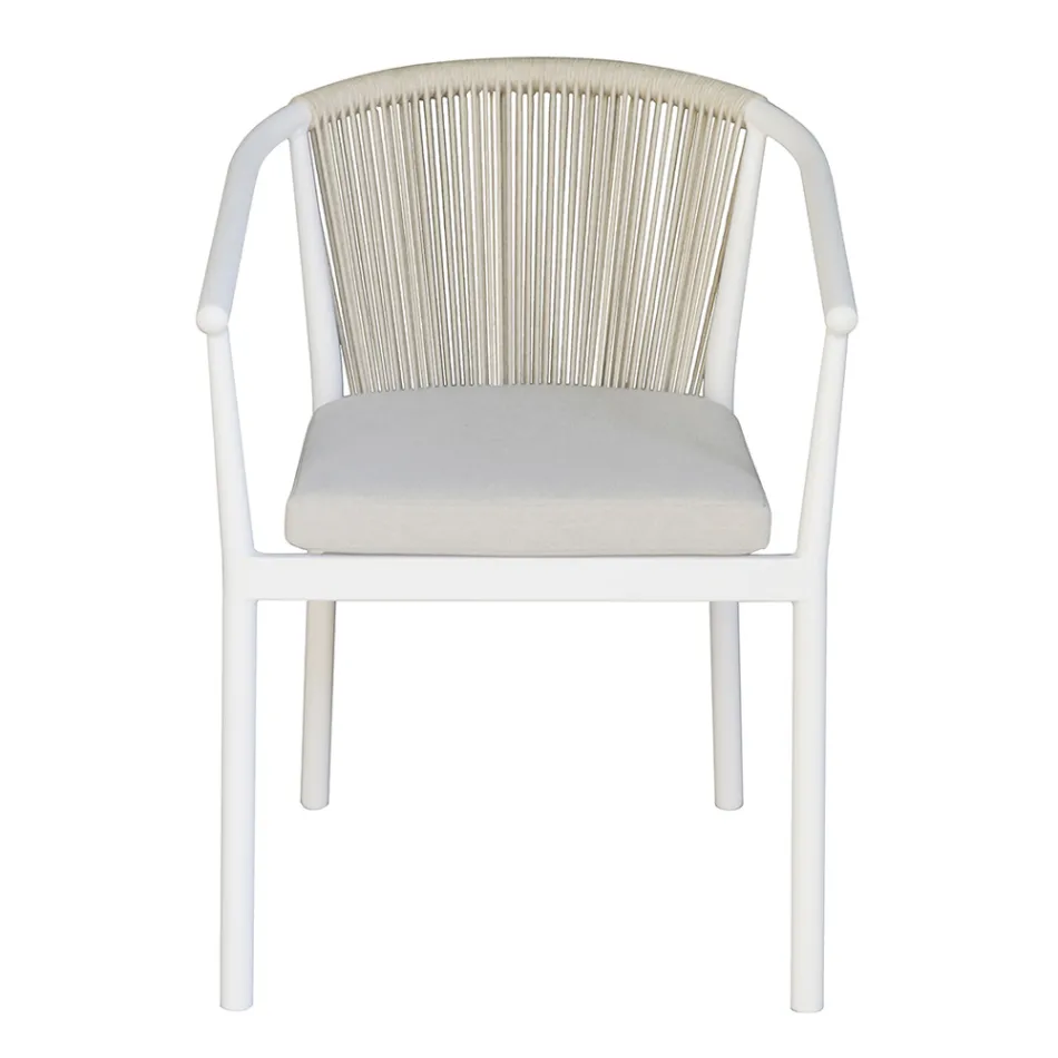 Silla Apilable con Asiento de Aluminio con Cojín y Respaldo de Cuerda - Aria Viadurini