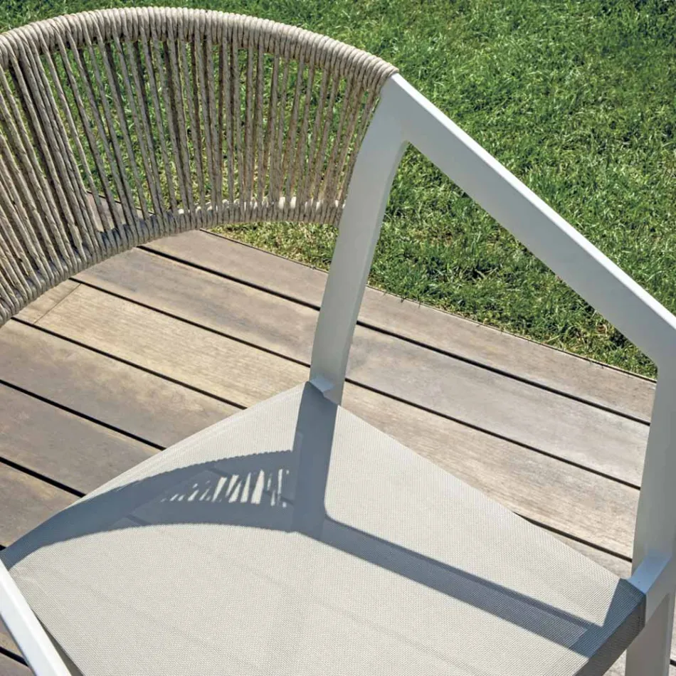 Silla Apilable con Asiento de Textilene y Respaldo de Mimbre Torcido - Passion Viadurini