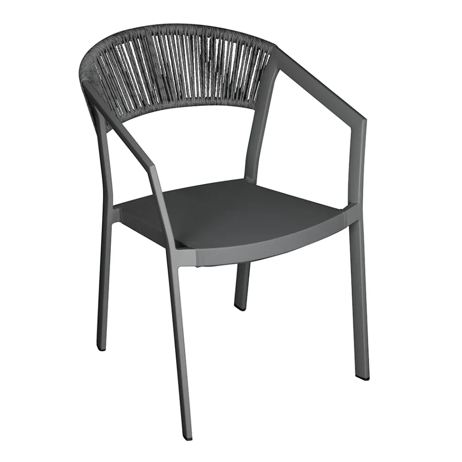 Silla Apilable con Asiento de Textilene y Respaldo de Mimbre Torcido - Passion Viadurini