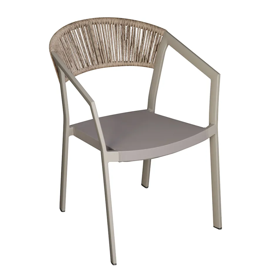 Silla Apilable con Asiento de Textilene y Respaldo de Mimbre Torcido - Passion Viadurini