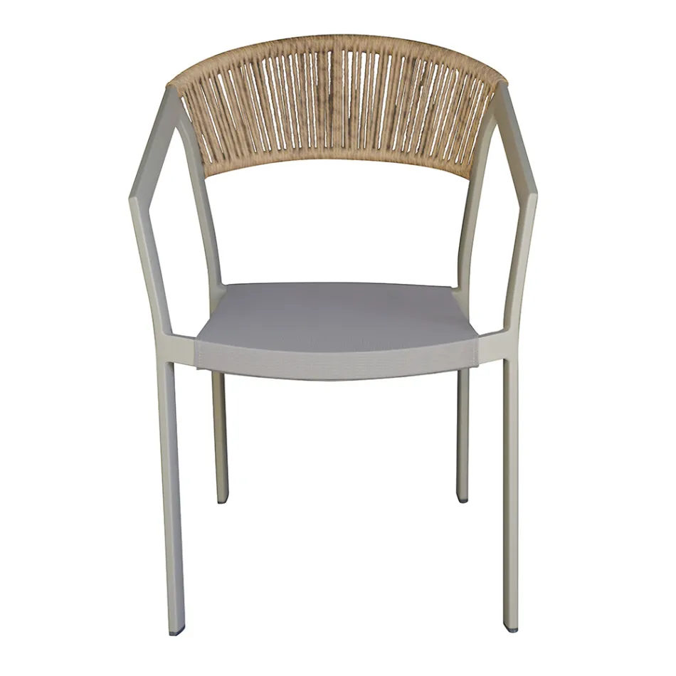 Silla Apilable con Asiento de Textilene y Respaldo de Mimbre Torcido - Passion Viadurini
