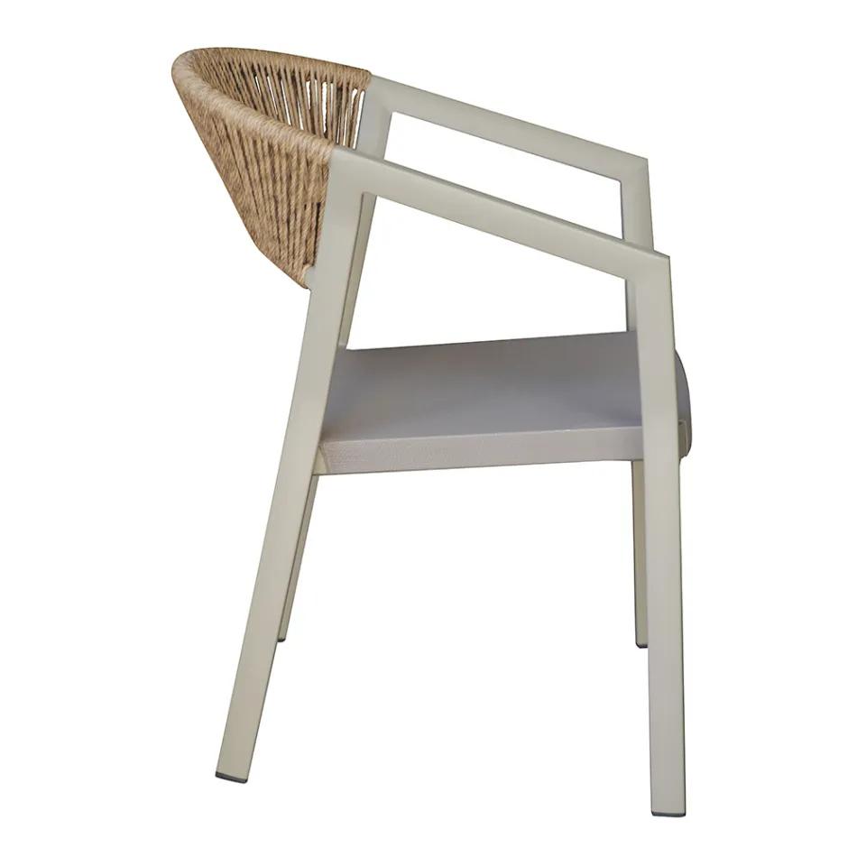 Silla Apilable con Asiento de Textilene y Respaldo de Mimbre Torcido - Passion Viadurini