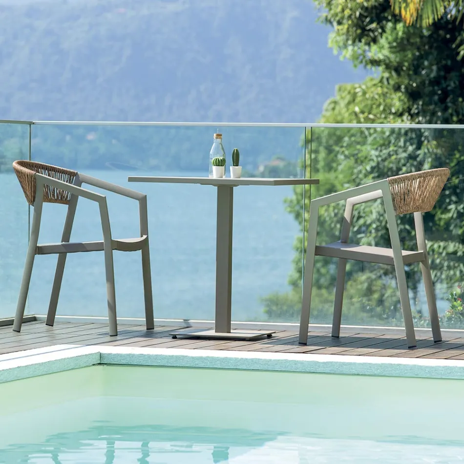 Silla Apilable con Asiento de Textilene y Respaldo de Mimbre Torcido - Passion Viadurini