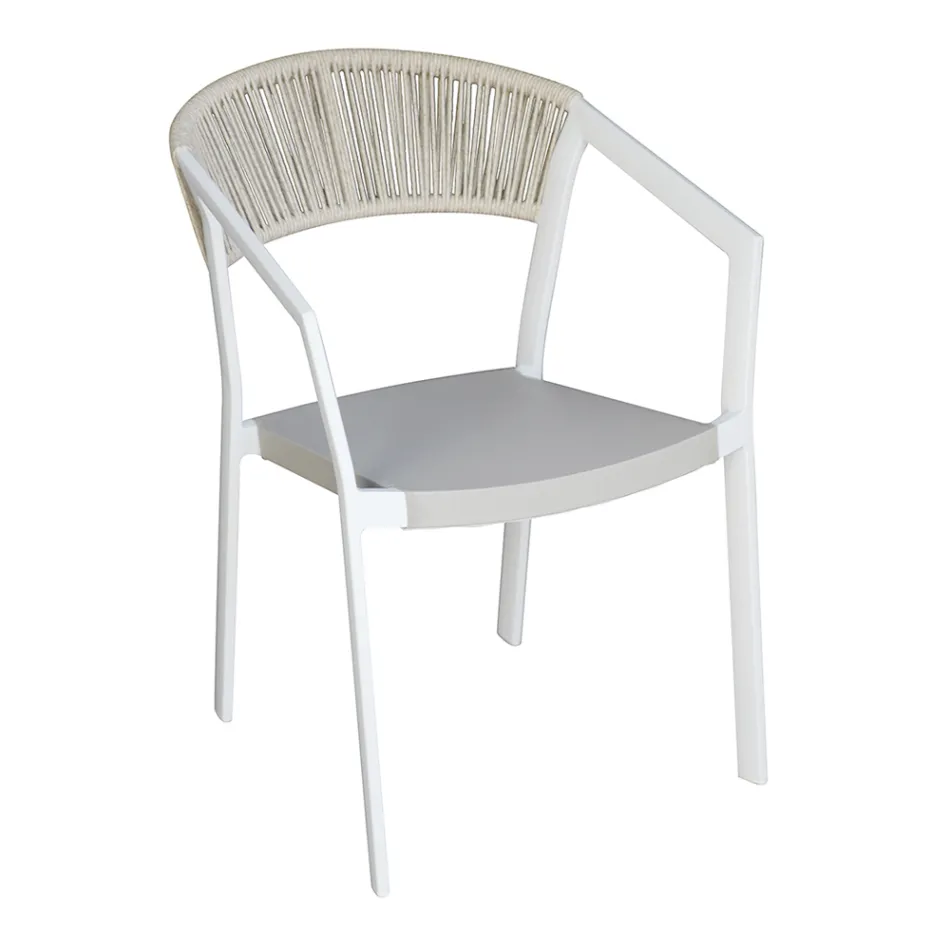 Silla Apilable con Asiento de Textilene y Respaldo de Mimbre Torcido - Passion Viadurini