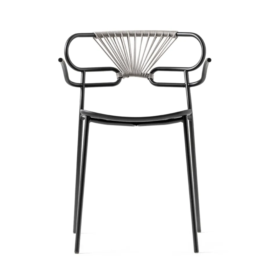 Silla Apilable con Estructura de Metal y Cuerda Made in Italy, 2 Piezas - Trosa Viadurini