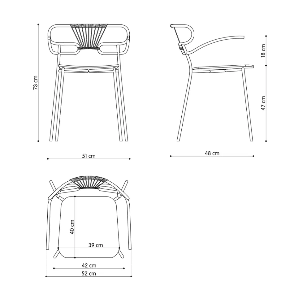Silla Apilable con Estructura de Metal y Cuerda Made in Italy, 2 Piezas - Trosa Viadurini