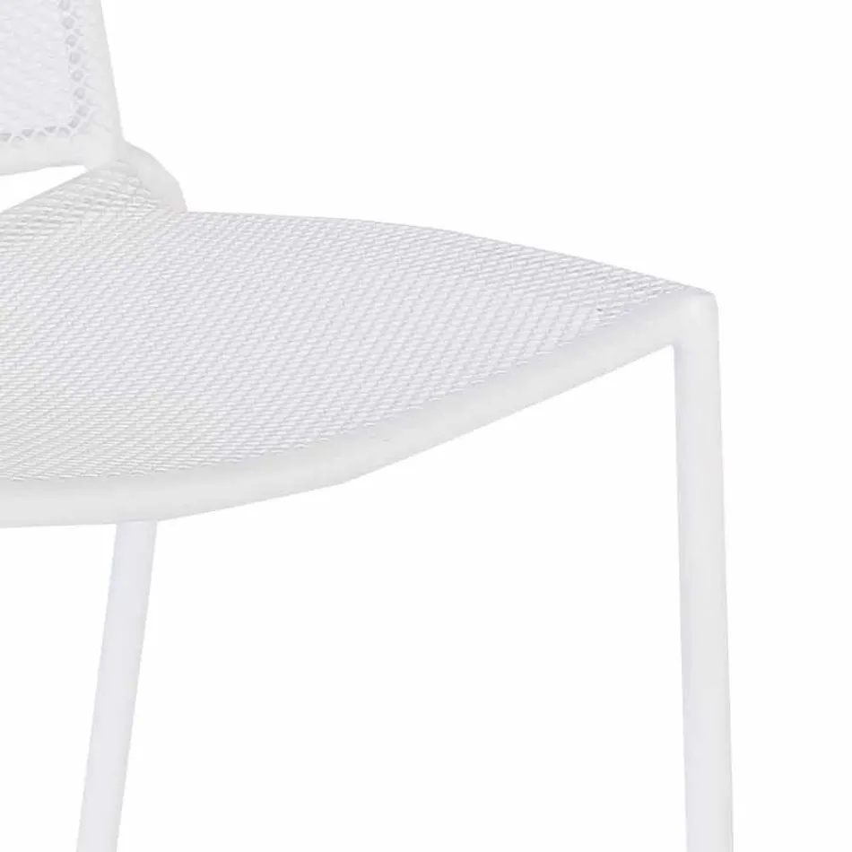 Silla apilable para exteriores en acero pintado de blanco, 4 piezas - Jaila Viadurini
