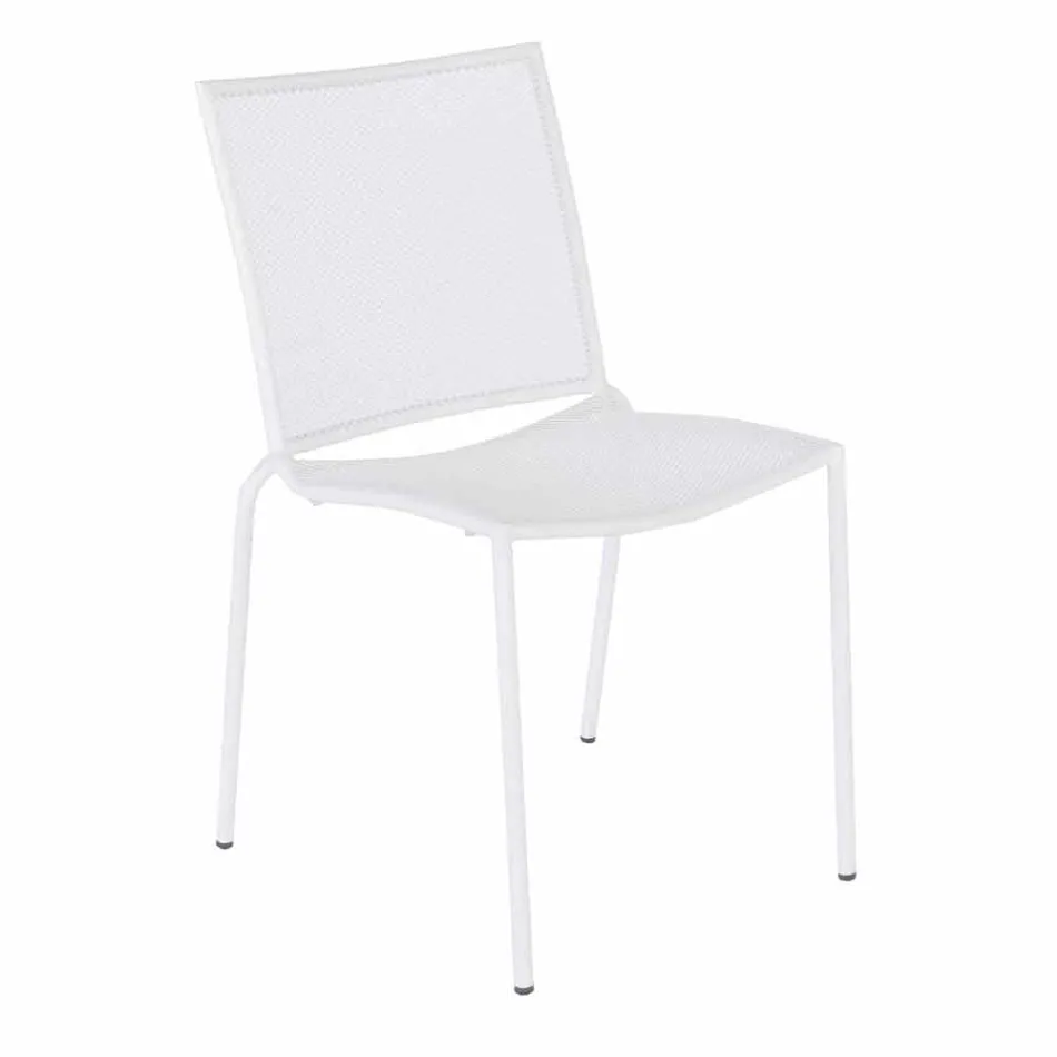 Silla apilable para exteriores en acero pintado de blanco, 4 piezas - Jaila Viadurini