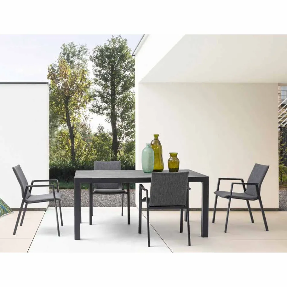 Silla apilable para exteriores en tela y aluminio pintado, 4 piezas - Assia Viadurini