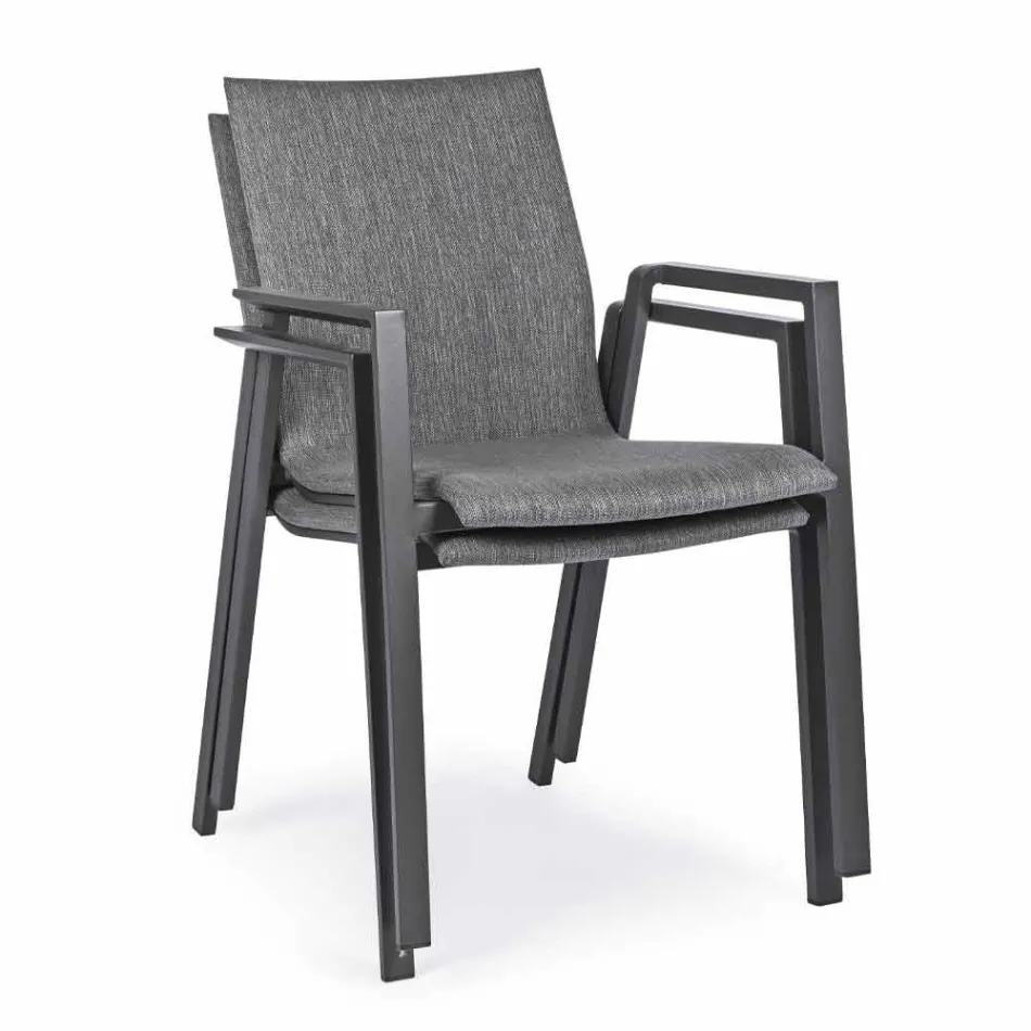 Silla apilable para exteriores en tela y aluminio pintado, 4 piezas - Assia Viadurini