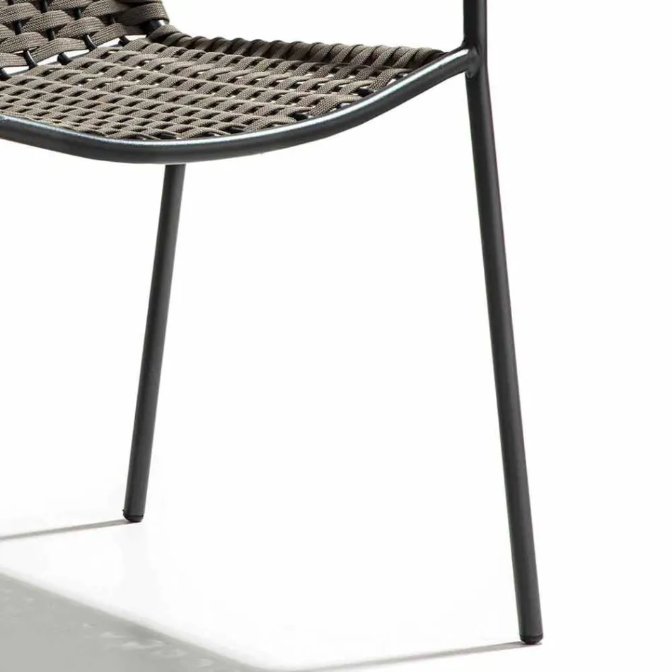 Silla de jardín apilable con apoyabrazos de metal y cuerda, 4 piezas - Cabaret Viadurini