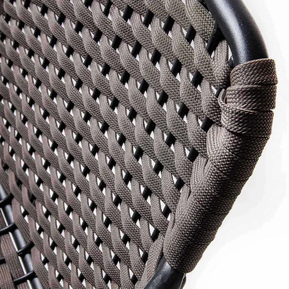 Silla de jardín apilable con apoyabrazos de metal y cuerda, 4 piezas - Cabaret Viadurini