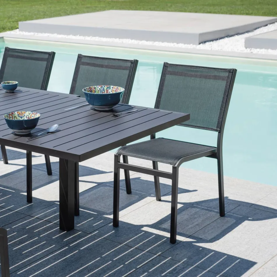 Silla de jardín apilable de aluminio y textilene blanca o gris - Floraforma Viadurini