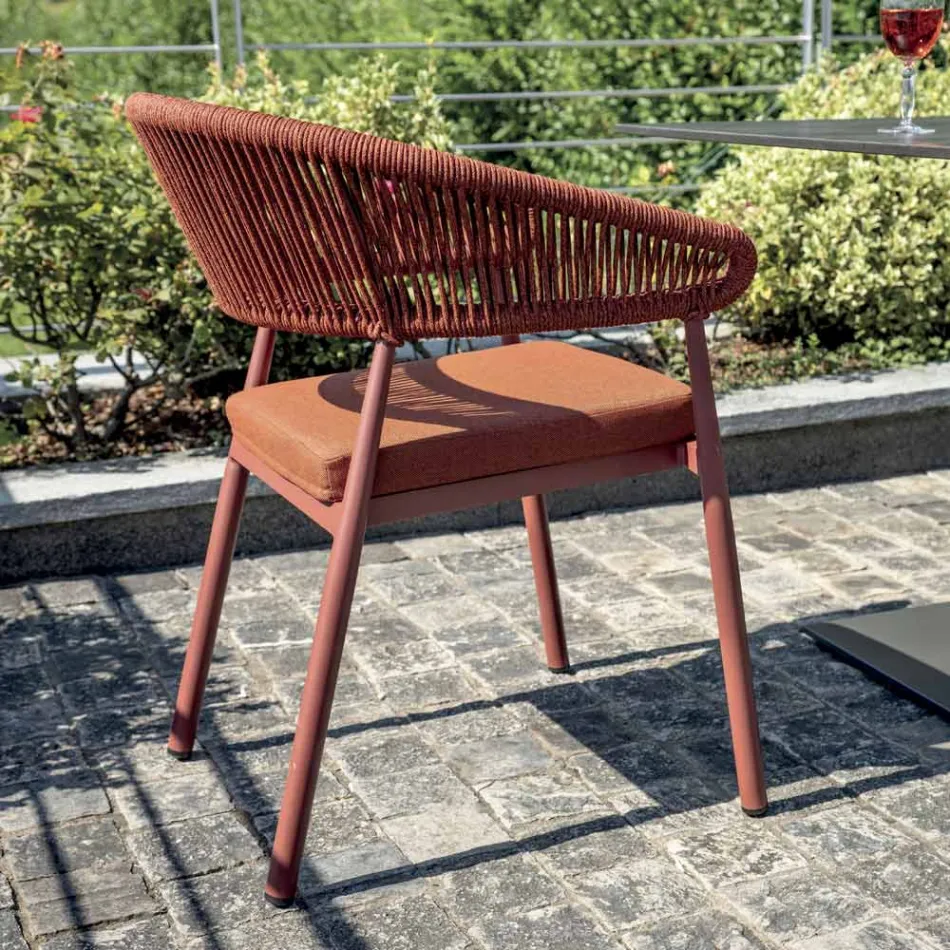 Silla apilable de aluminio con cojín de cuerda y respaldo - Frescultura Viadurini