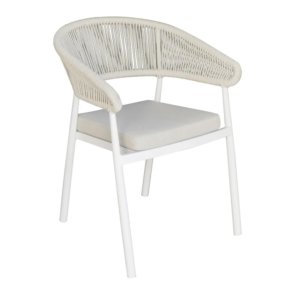 Silla apilable de aluminio con cojín de cuerda y respaldo - Frescultura Viadurini