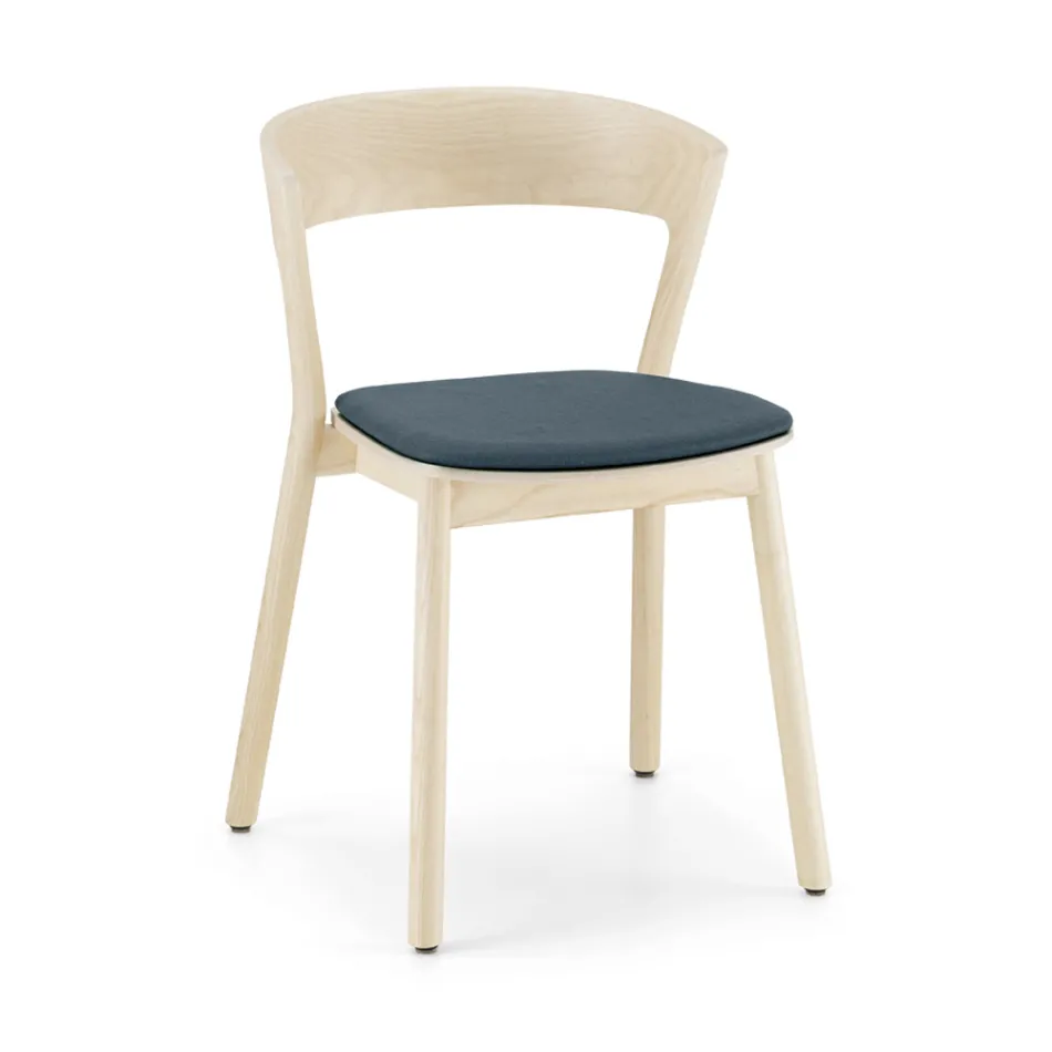 Silla Apilable de Fresno con Asiento de Tela Made in Italy, 2 Piezas - Oslo Viadurini