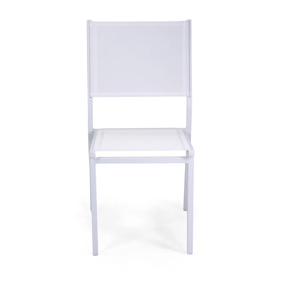 Silla apilable de textilene y estructura de aluminio blanco - Pennarello Viadurini