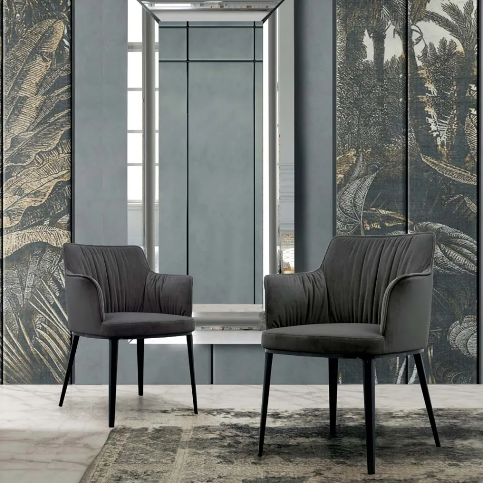 Silla de acero con asiento tapizado en terciopelo Made in Italy - Arisa Viadurini