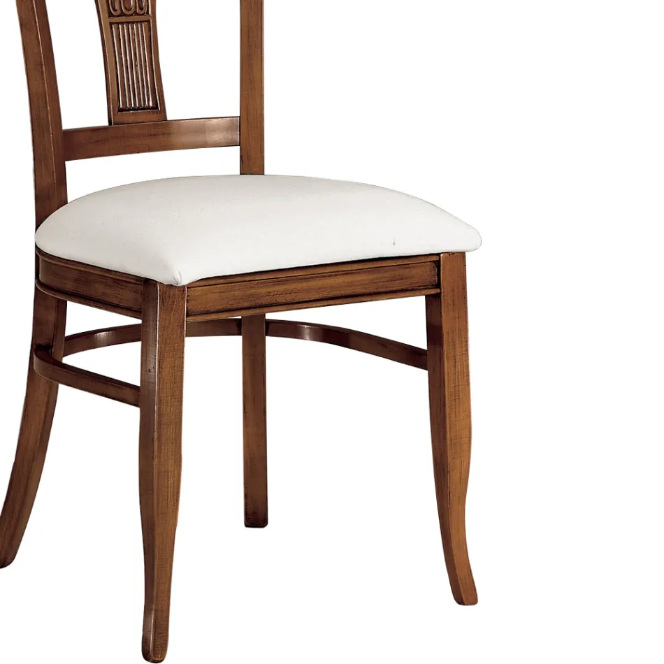 Silla en ecopiel blanca y madera de cerezo patinada Made in Italy - Dolomita Viadurini