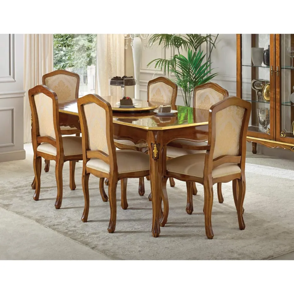 Silla Clásica de Madera con Tela Tapizada de Lujo Made in Italy - Majesty Viadurini