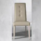 Silla de madera y asiento de cuero ecológico con botones de diseño italiano - Mircea Viadurini