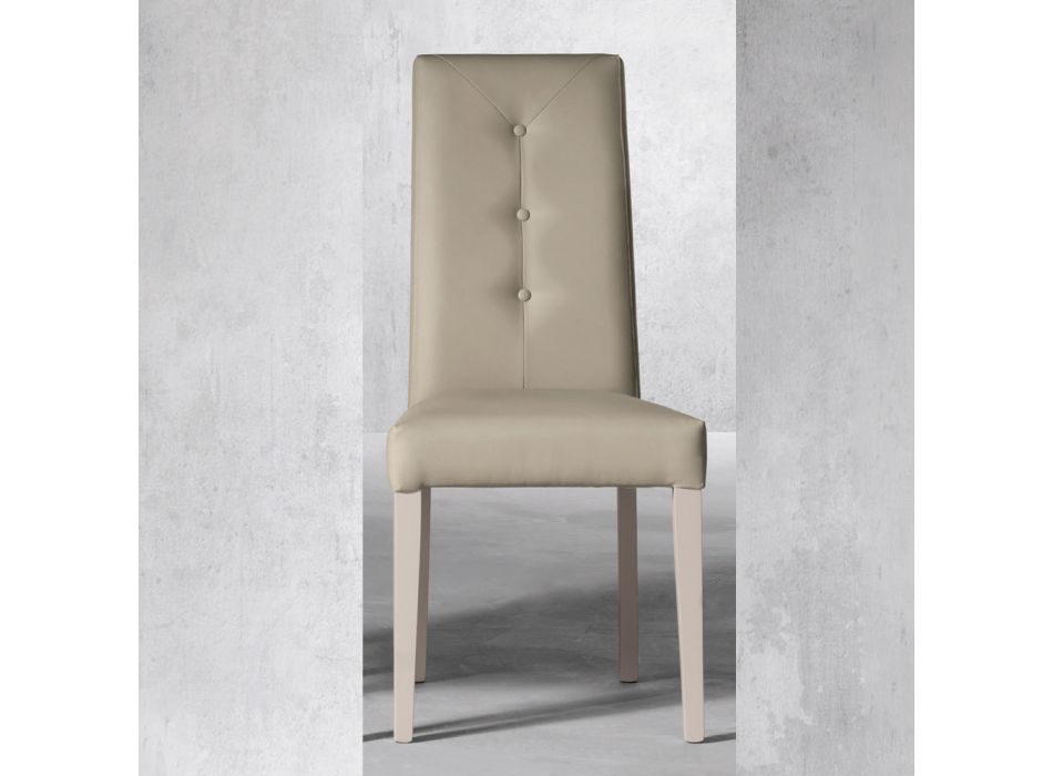 Silla de madera y asiento de cuero ecológico con botones de diseño italiano - Mircea Viadurini