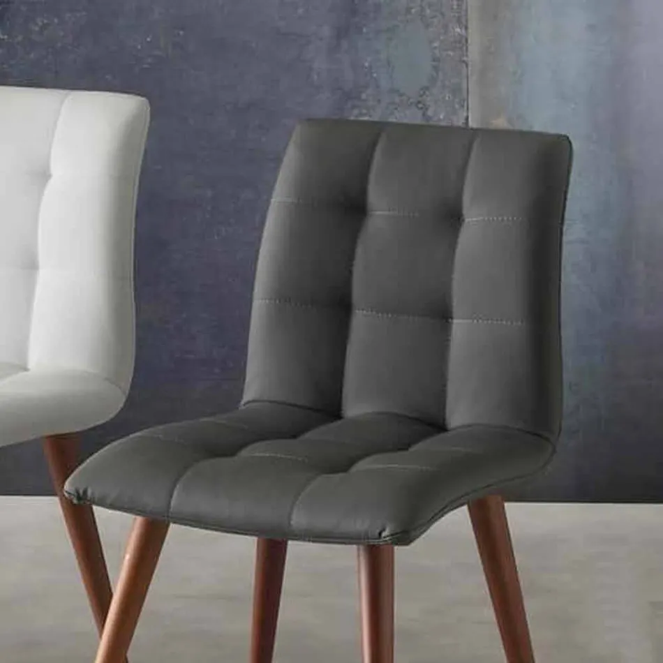 Silla de madera maciza tapizada en ecopiel violeta Viadurini