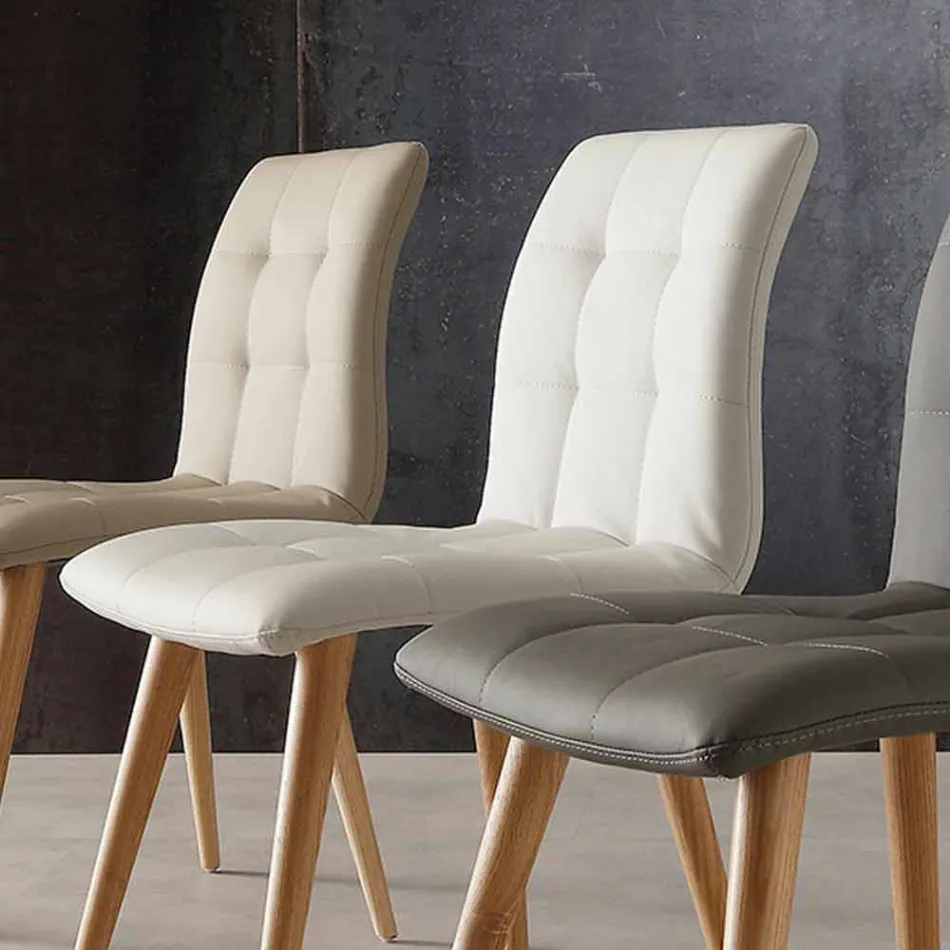 Silla de madera maciza tapizada en ecopiel violeta Viadurini