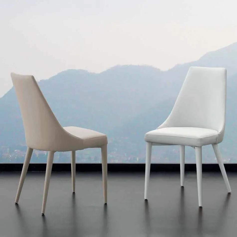 Silla de metal totalmente tapizada en cuero ecológico Nepitella Viadurini