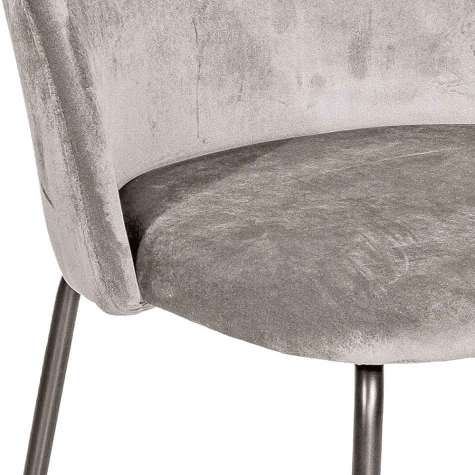 Silla de metal negro y asiento de terciopelo gris Made in Italy - Meredith Viadurini