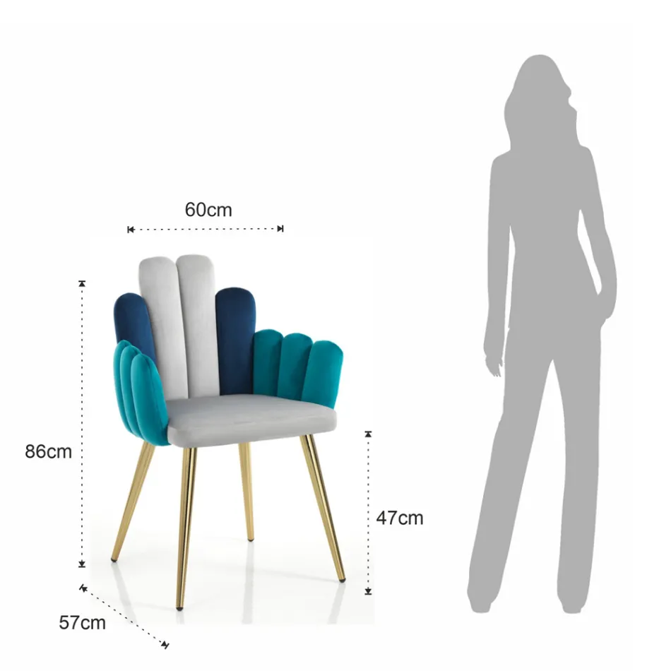 Silla en tela efecto terciopelo gris, verde y azul - Sandía Viadurini