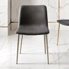 Silla en tejido de fibra efecto piel y patas de metal Made in Italy - Amane Viadurini