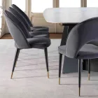 Silla de terciopelo con patas de metal negro y latón satinado, 4 piezas - Sibea Viadurini