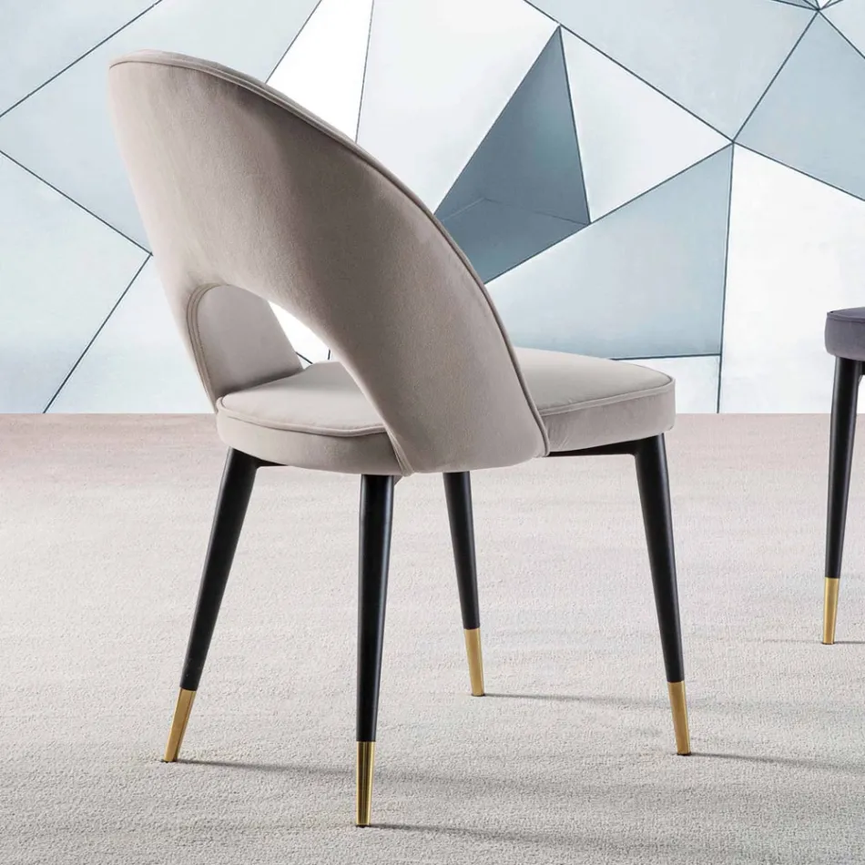 Silla de terciopelo con patas de metal negro y latón satinado, 4 piezas - Sibea Viadurini
