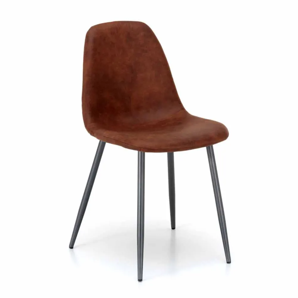 Silla moderna en imitación cuero marrón vintage, Elice, 4 piezas Viadurini