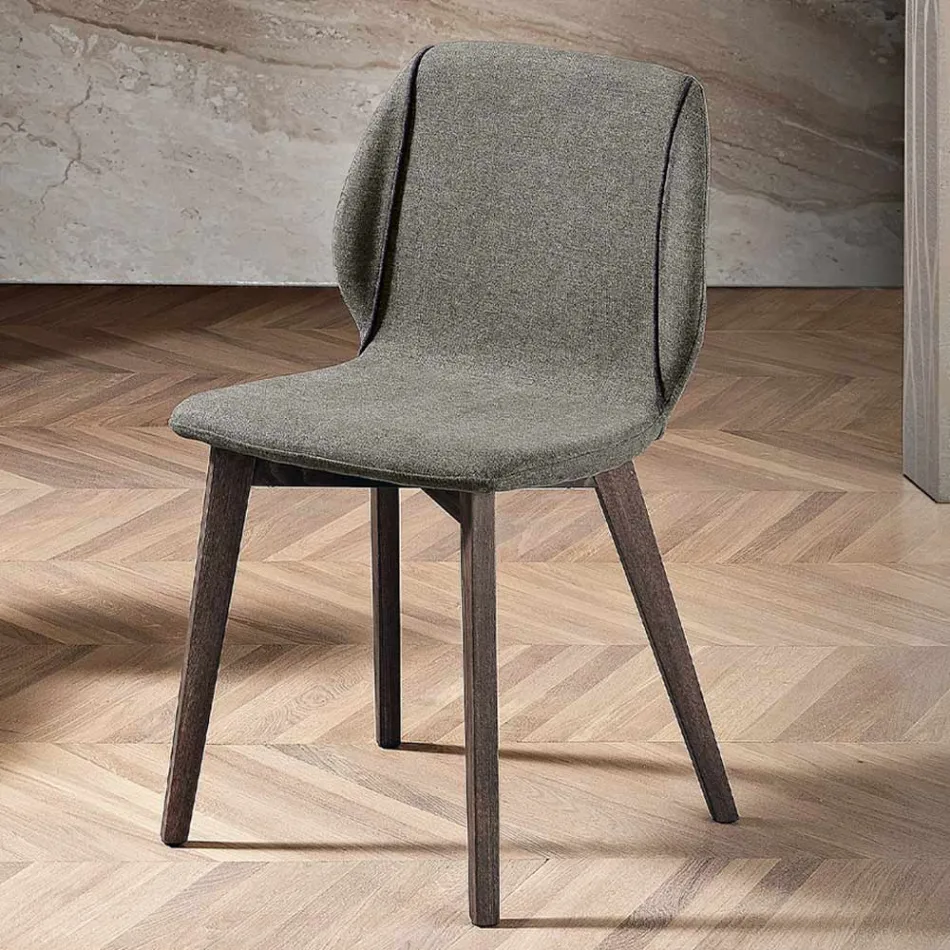 Silla Moderna de Elegante Diseño en Tela con Borde y Madera - Scarat Viadurini