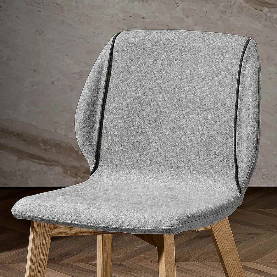 Silla Moderna de Elegante Diseño en Tela con Borde y Madera - Scarat Viadurini