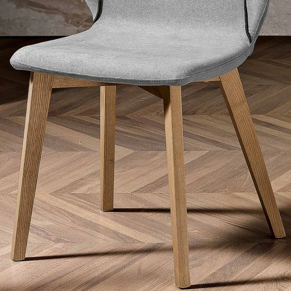 Silla Moderna de Elegante Diseño en Tela con Borde y Madera - Scarat Viadurini