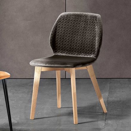 Silla Moderna de Elegante Diseño en Terciopelo Acolchado y Madera - Scarat Viadurini