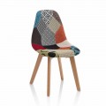 Silla moderna de tela patchwork con patas de madera, 4 piezas - Selena