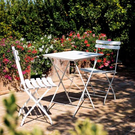 Silla plegable de exterior de metal pintado Made in Italy, 4 piezas - Lori Viadurini