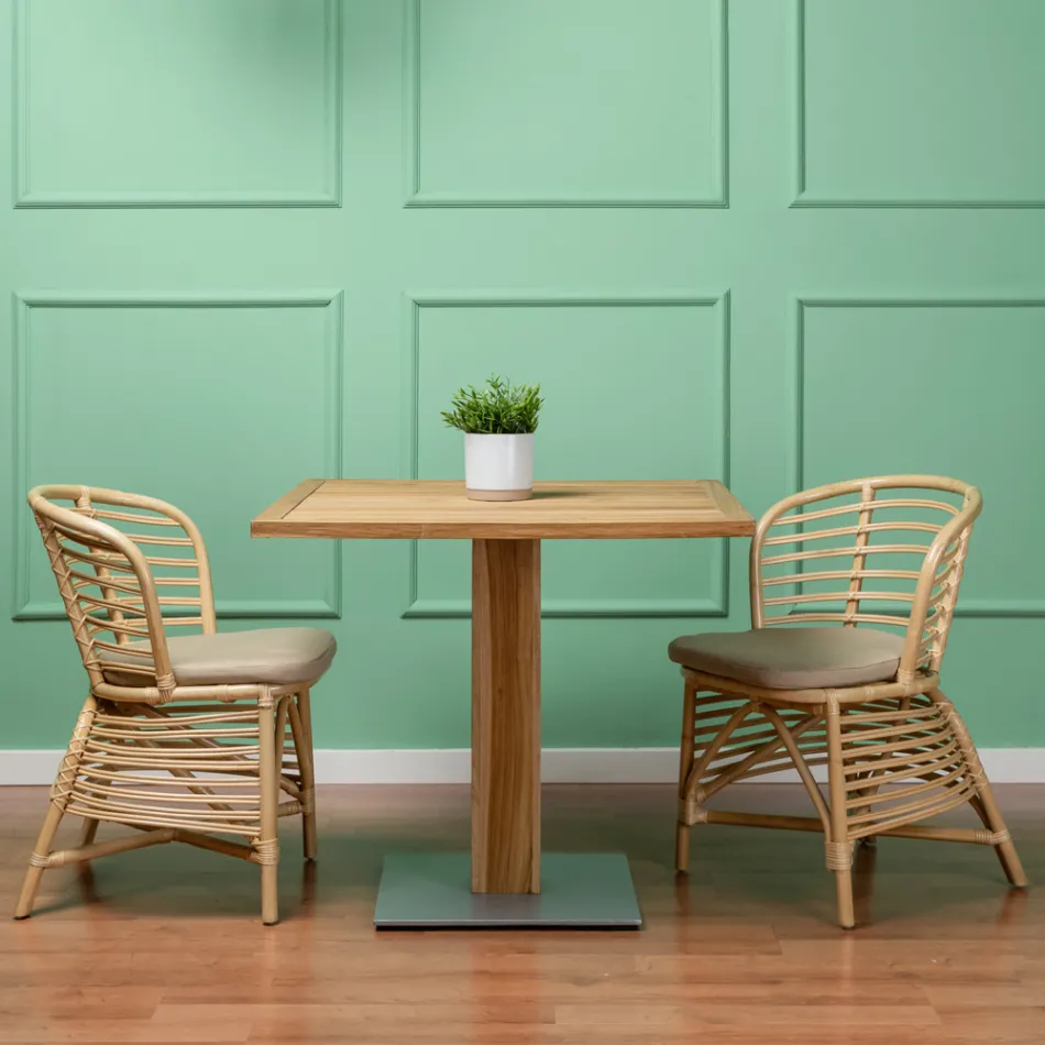 Silla para el Jardín en Rattan Natural con Cojín Incluido - Torvi Viadurini